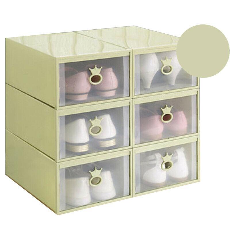 6pcs Stackable Clear Shoe Storage Box Organizer for Closet Sneaker Display Cabinet with Front Opening Drawer for Men Women Shoes