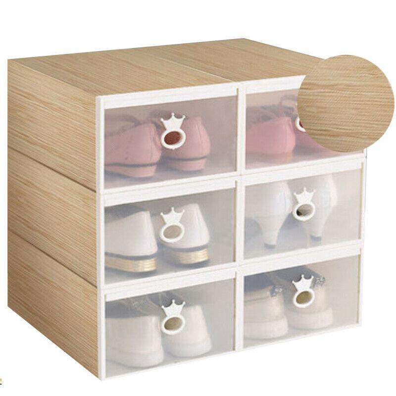 6pcs Stackable Clear Shoe Storage Box Organizer for Closet Sneaker Display Cabinet with Front Opening Drawer for Men Women Shoes