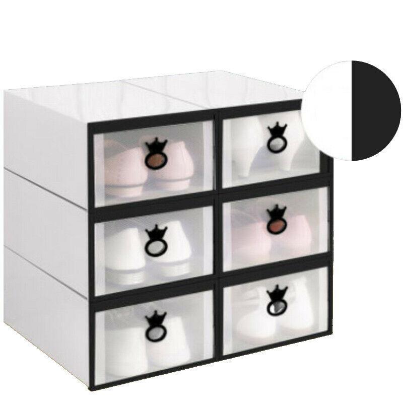 6pcs Stackable Clear Shoe Storage Box Organizer for Closet Sneaker Display Cabinet with Front Opening Drawer for Men Women Shoes