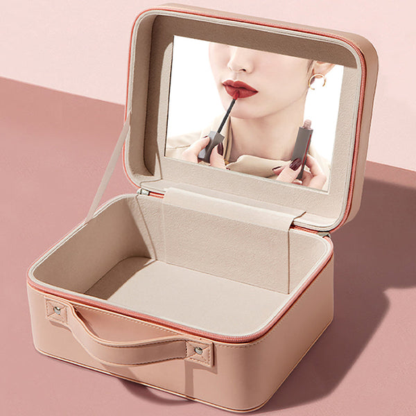 Portable Large Capacity Cosmetic Makeup Box with Built-in Mirror 3CE