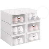 6pcs Stackable Clear Shoe Storage Box Organizer for Closet Sneaker Display Cabinet with Front Opening Drawer for Men Women Shoes