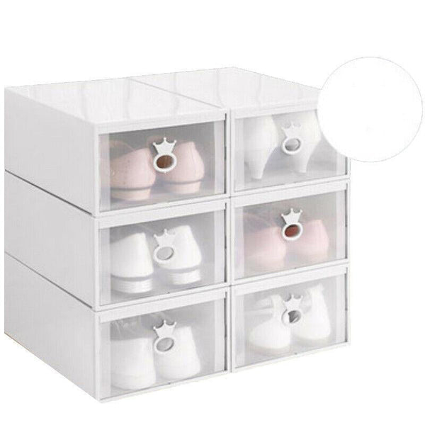 6pcs Stackable Clear Shoe Storage Box Organizer for Closet Sneaker Display Cabinet with Front Opening Drawer for Men Women Shoes