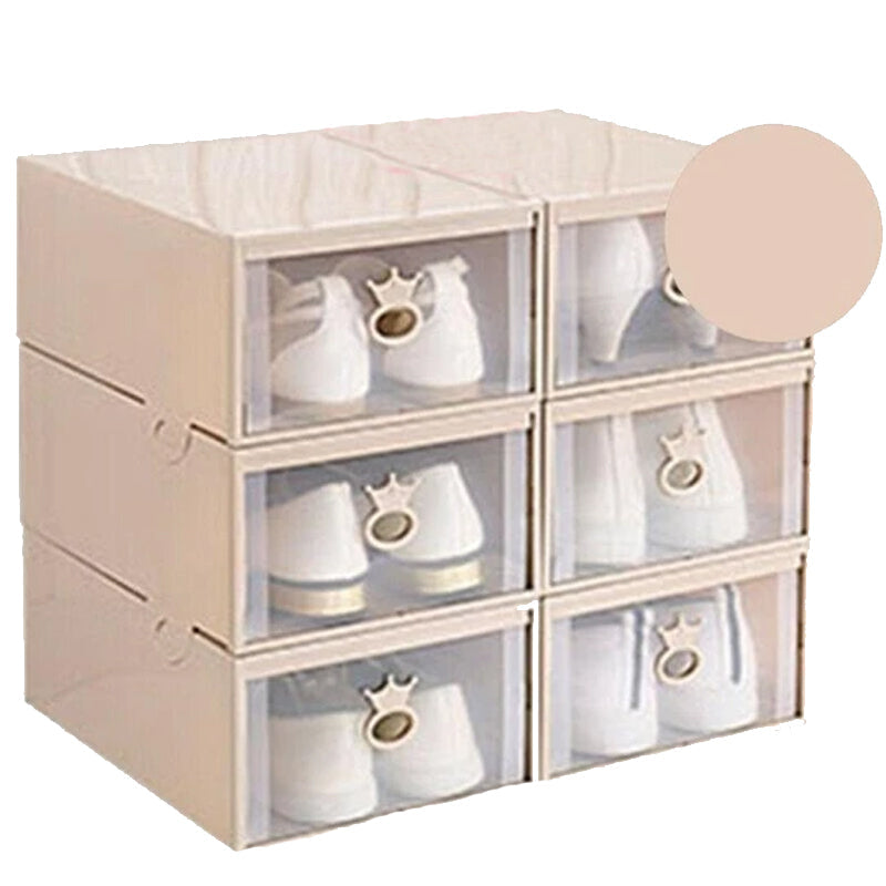 6pcs Stackable Clear Shoe Storage Box Organizer for Closet Sneaker Display Cabinet with Front Opening Drawer for Men Women Shoes
