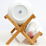Kitchen Draining Dish Rack Bamboo Double Shelf Storage Tableware Countertop