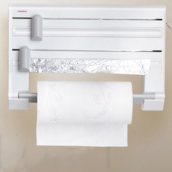 Perforated Kitchen Paper Towel Holder Plastic Wrap Foil Rack Wall-mounted Cutter