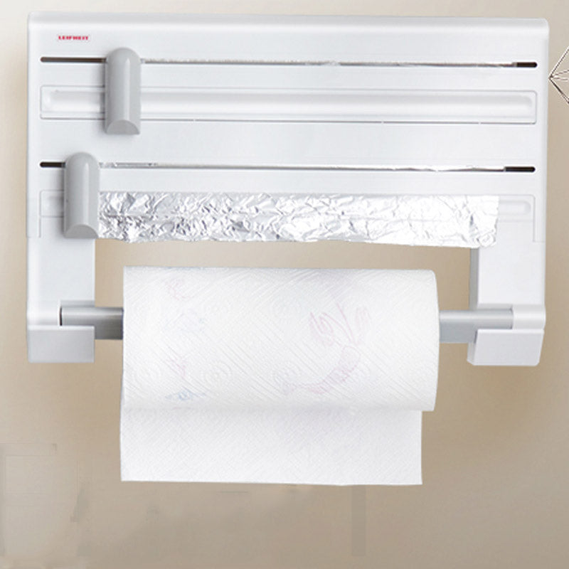 Perforated Kitchen Paper Towel Holder Plastic Wrap Foil Rack Wall-mounted Cutter