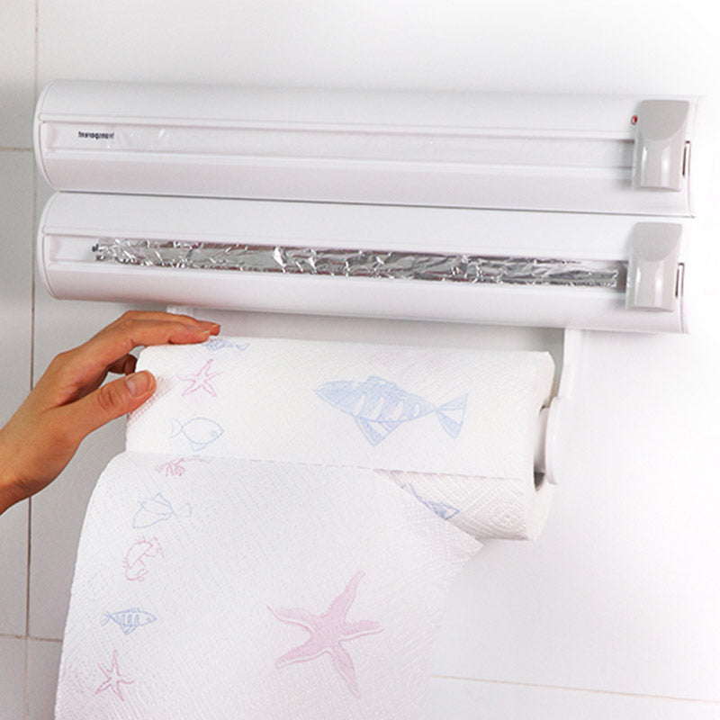 Perforated Kitchen Paper Towel Holder Plastic Wrap Foil Rack Wall-mounted Cutter