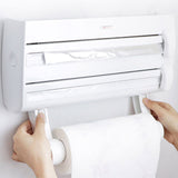 Perforated Kitchen Paper Towel Holder Plastic Wrap Foil Rack Wall-mounted Cutter