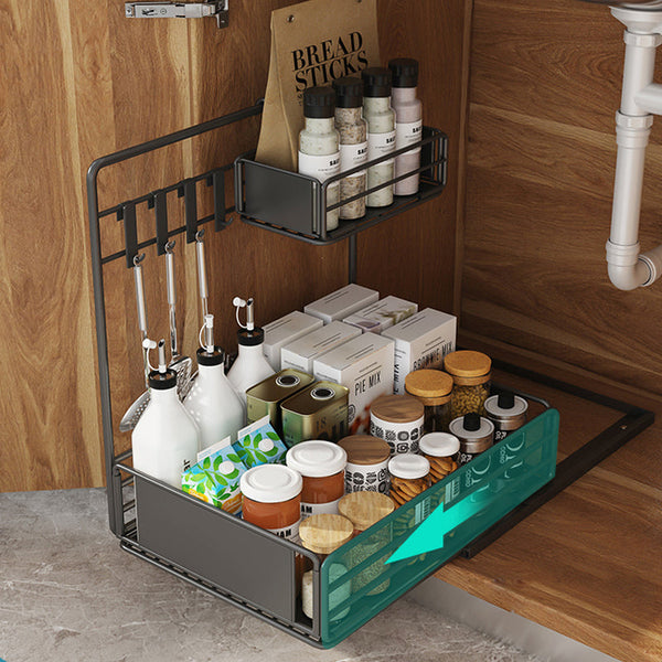 Kitchen Storage Sliding Rail Seasoning Rack Rust-proof Bathroom Organizer