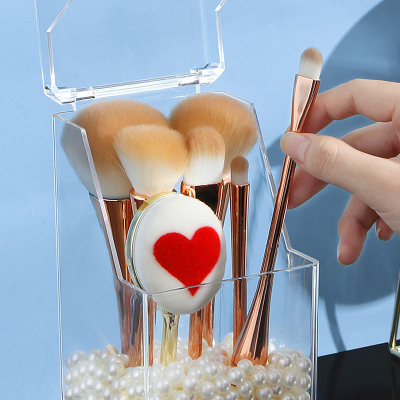 Desktop Clear Transparent Makeup Storage Box Brushes Holder Cosmetic Flip Top