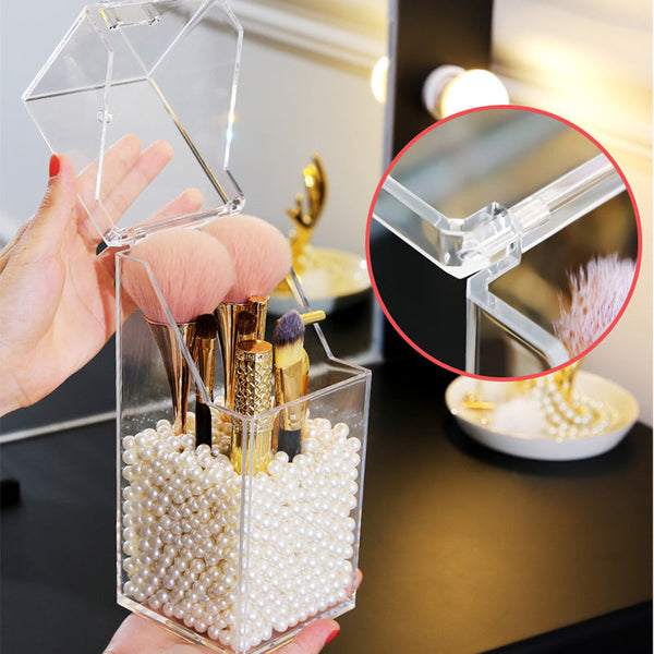 Desktop Clear Transparent Makeup Storage Box Brushes Holder Cosmetic Flip Top