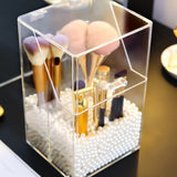 Desktop Clear Transparent Makeup Storage Box Brushes Holder Cosmetic Flip Top