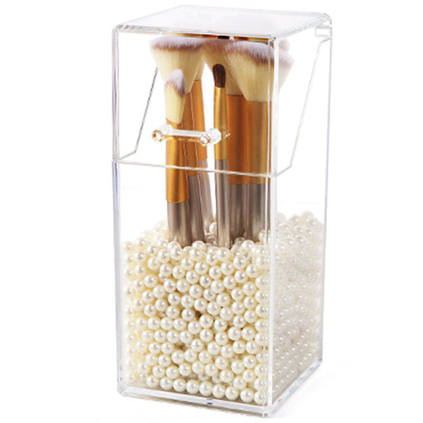 Desktop Clear Transparent Makeup Storage Box Brushes Holder Cosmetic Flip Top