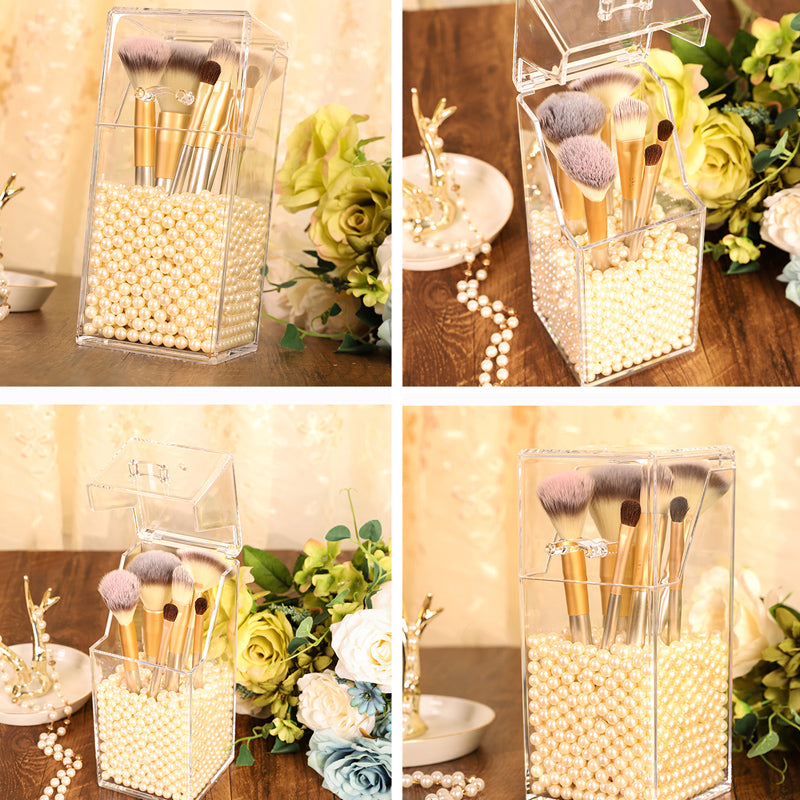 Desktop Clear Transparent Makeup Storage Box Brushes Holder Cosmetic Flip Top