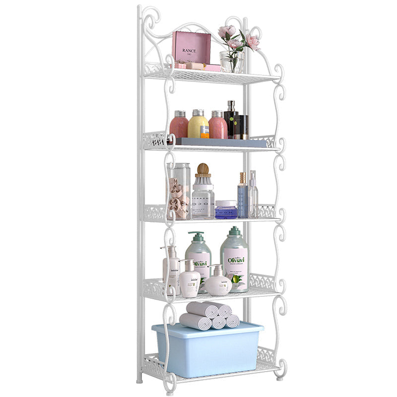 Kitchen Bathroom 5-layer Storage Foldable Shelf Rack Anti-slip Stand White Metal