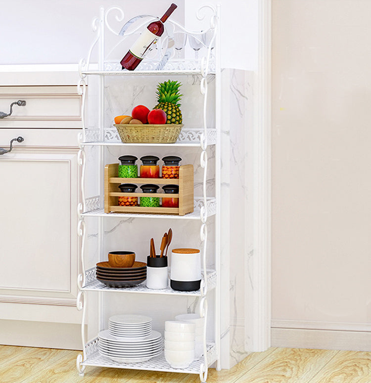 Kitchen Bathroom 5-layer Storage Foldable Shelf Rack Anti-slip Stand White Metal