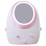 Cosmetic Storage Box LED Mirror Dust-proof Dressing Organizer Holder Case
