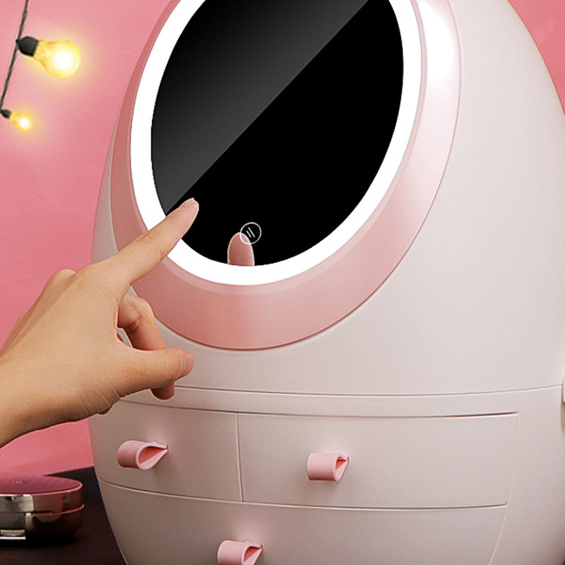 Cosmetic Storage Box LED Mirror Dust-proof Dressing Organizer Holder Case