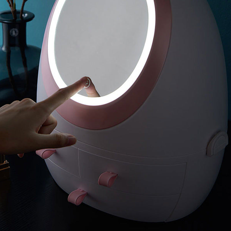 Cosmetic Storage Box LED Mirror Dust-proof Dressing Organizer Holder Case