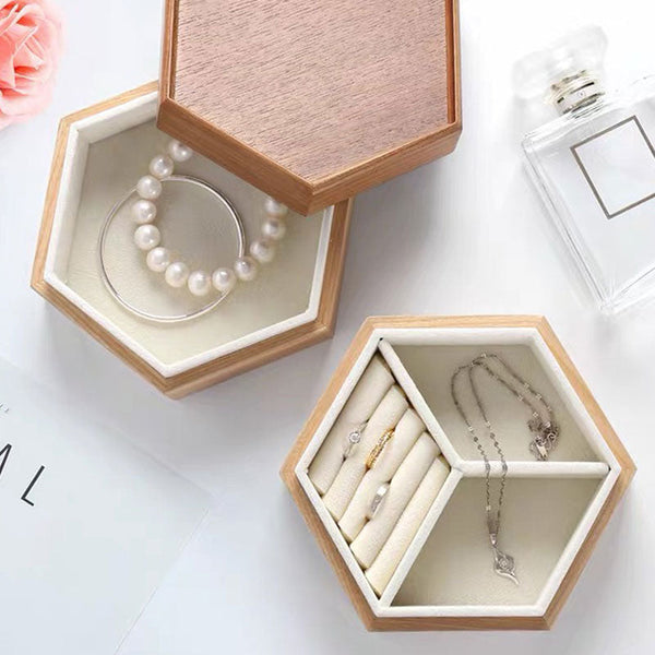 Single-layer Honeycomb Wooden Jewelry Box With Lid Multi-layer Earring Necklace