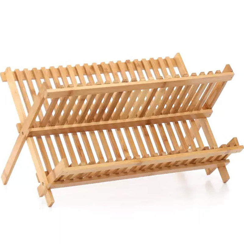 Kitchen Draining Dish Rack Bamboo Double Shelf Storage Tableware Countertop